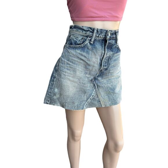 New Fabric Brand & Co Dirty Wash Selvedge Distressed Jean Denim Mini Skirt 29/34 - Picture 3 of 16